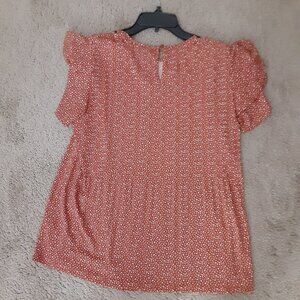 Adrianna Papell  rusty brown blouse.  Flair bottom and ruffle sleeves